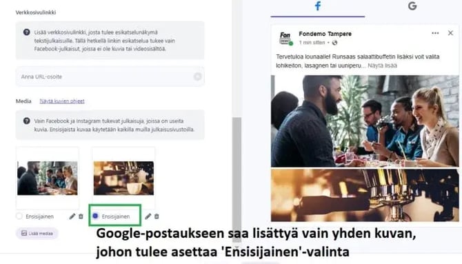 Fonecta Connect Asiakasohjeet Julkaisukalenterin kautta julkaisu Google-postaus