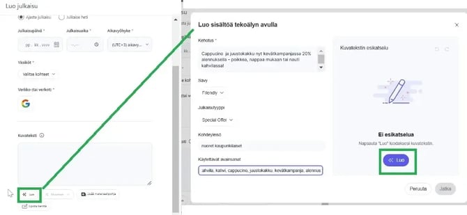 Fonecta Connect Asiakasohjeet Julkaisukalenterin kautta julkaisu tekoäly