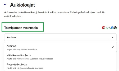 Fonecta Connect Editori tietojen päivitys Avoinna olo