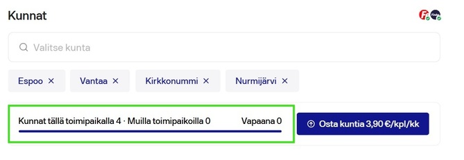 Fonecta Connect Editori tietojen päivitys Lisäkunnat