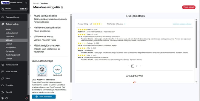 Fonecta Connect asiakasohje Widgets