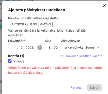 Fonecta Connect asiakasohjeet Suunnitellut päivitykset Ajasta uudelleen2