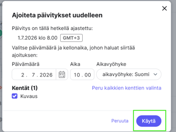 Fonecta Connect asiakasohjeet Suunnitellut päivitykset Ajasta uudelleen3
