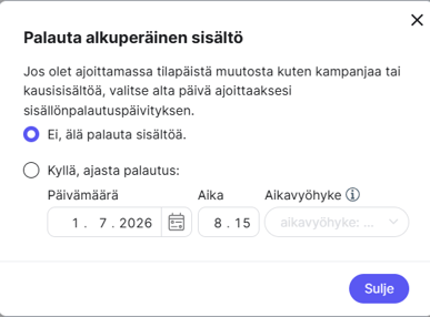 Fonecta Connect asiakasohjeet Suunnitellut päivitykset Sisällön ajastus