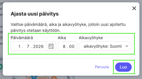 Fonecta Connect asiakasohjeet Suunnitellut päivitykset valitse ajankohta