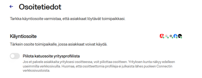 Fonecta Connect editori osoitteen piilotus