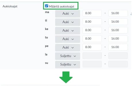 Fonecta Connect poista aukioloajat