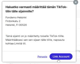 Fonecta Kontakti Asiakasohjeet Yritysprofiilien linkitys TikTok valitse toimipiste3