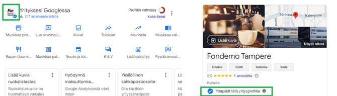 Asiakasohjeet - Fonecta Kontakti - Google-yritysprofiilin vahvistaminen - Mistä näet onko yritysprofiili vahvistunut
