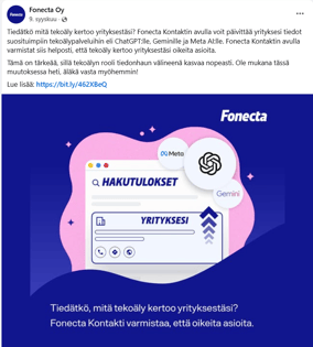Fonecta Connect Asiakasohje Facebook-postaus