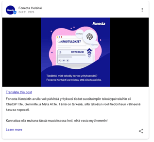 Fonecta Connect Asiakasohje Google-postaus