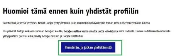 Fonecta Connect asiakasohjeet GBP linkitys hyväksy oikeudet