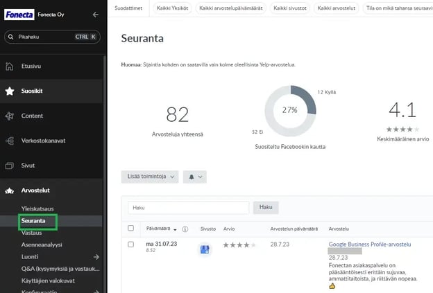 Fonecta-Connect-Asiakasohjeet Asiakaspalautteen hallinta - Seuranta
