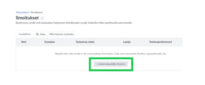 Fonecta-Connect-Asiakasohjeet Asiakaspalautteen hallinta -ilmoitusten tilaaminen ilmoitus